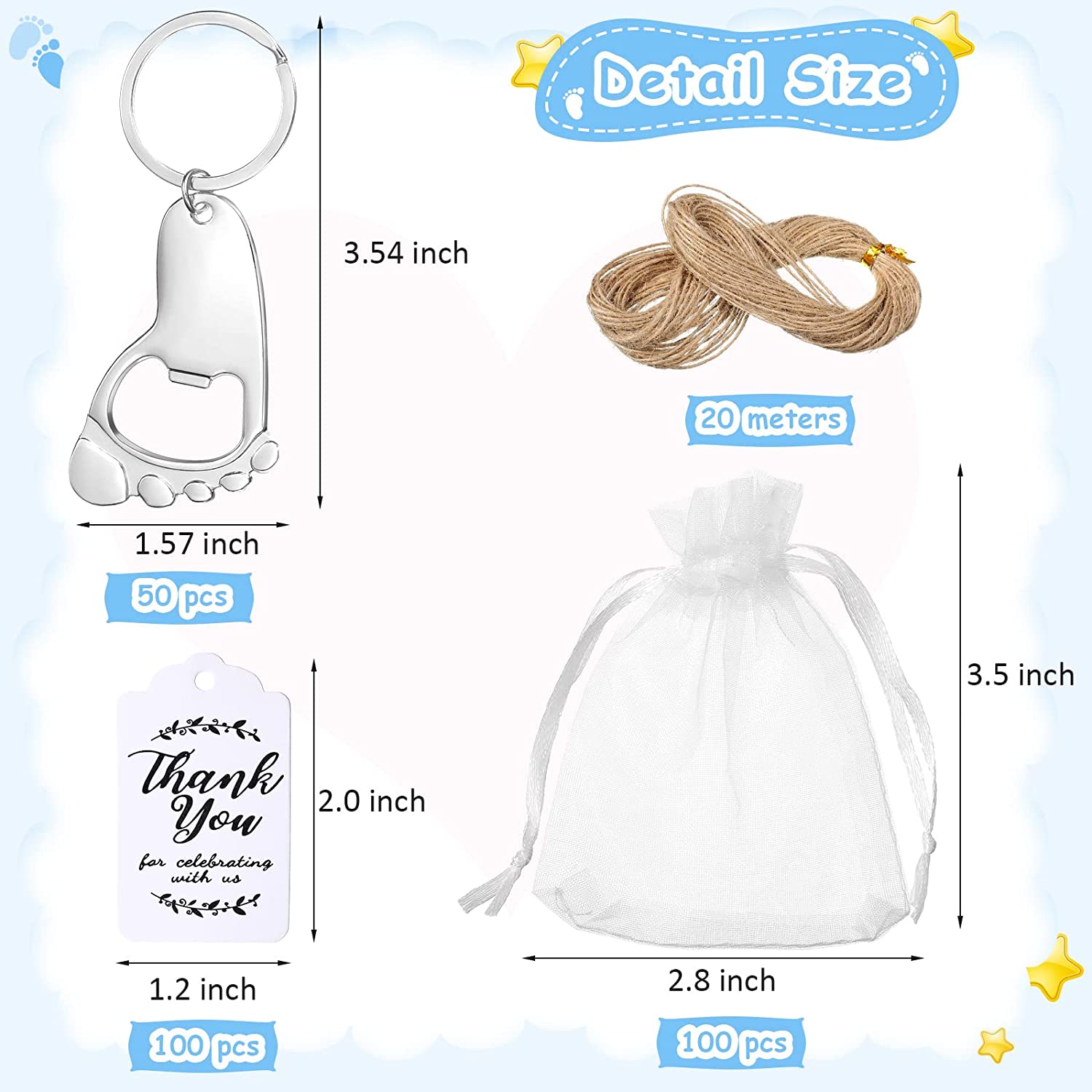 50개입 아기 발자국 열쇠고리 병따개, 유기농 천 가방 - Zwitsal Baby Products 리뷰 및 가격